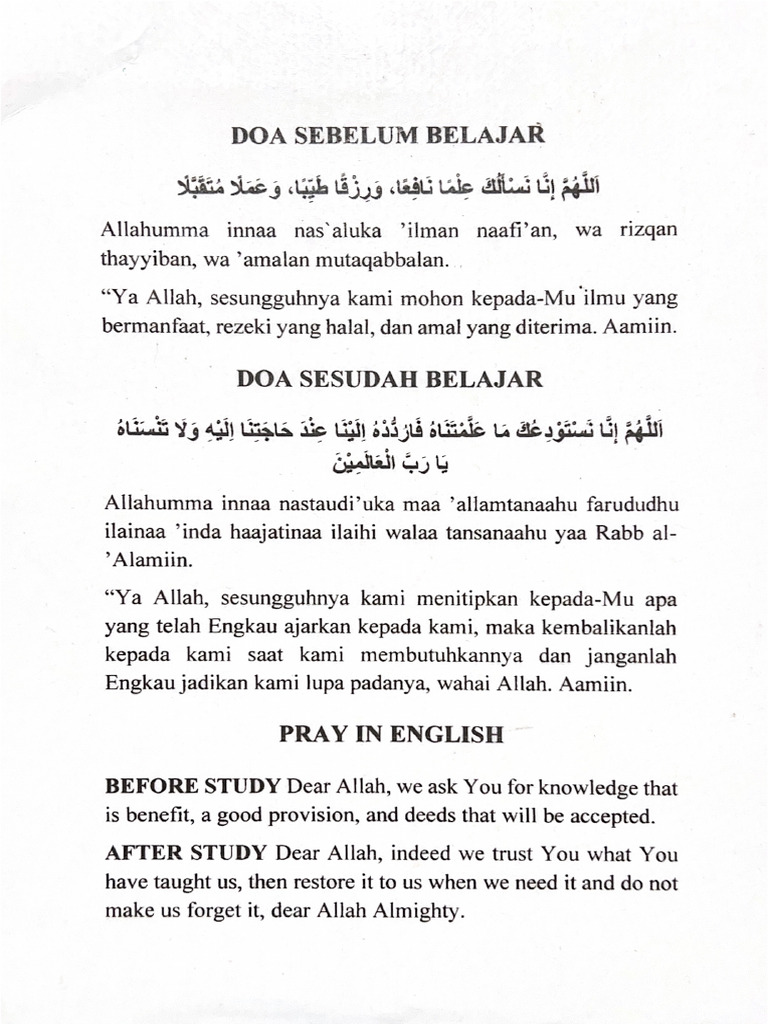 Doa Sebelum Dan Sesudah Belajar | PDF