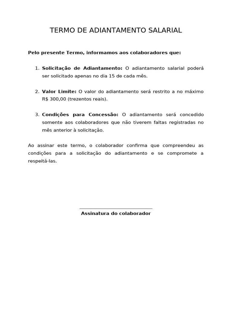 Termo de Adiantamento Salarial 2024 | PDF