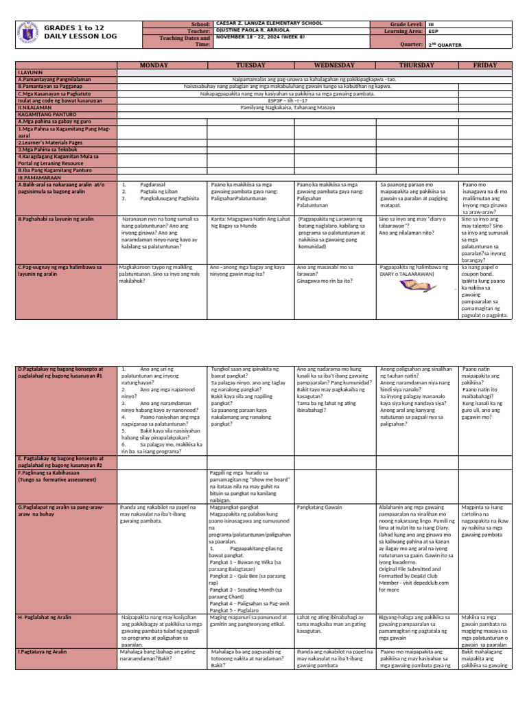 DLL - Esp 3 - Q2 - W8 | PDF