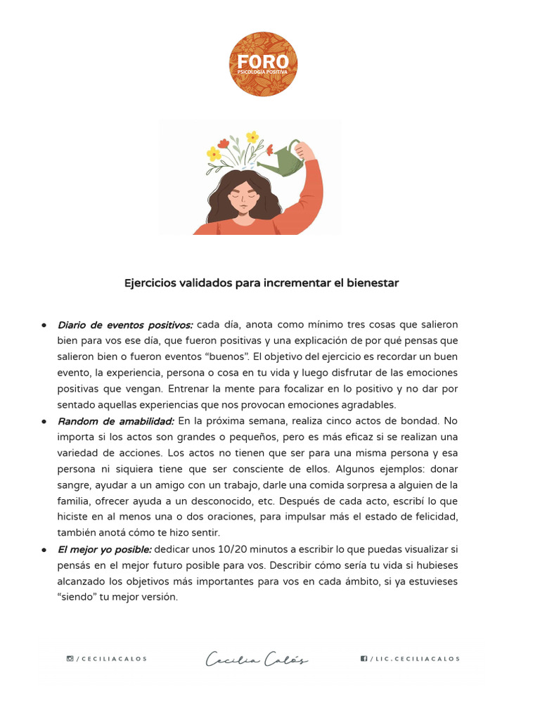 Ejercicios Validados para Incrementar El Bienestar | PDF | Felicidad ...