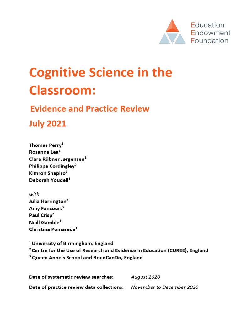 Cognitive Science in The Classroom - Evidence and Practice Review | PDF ...