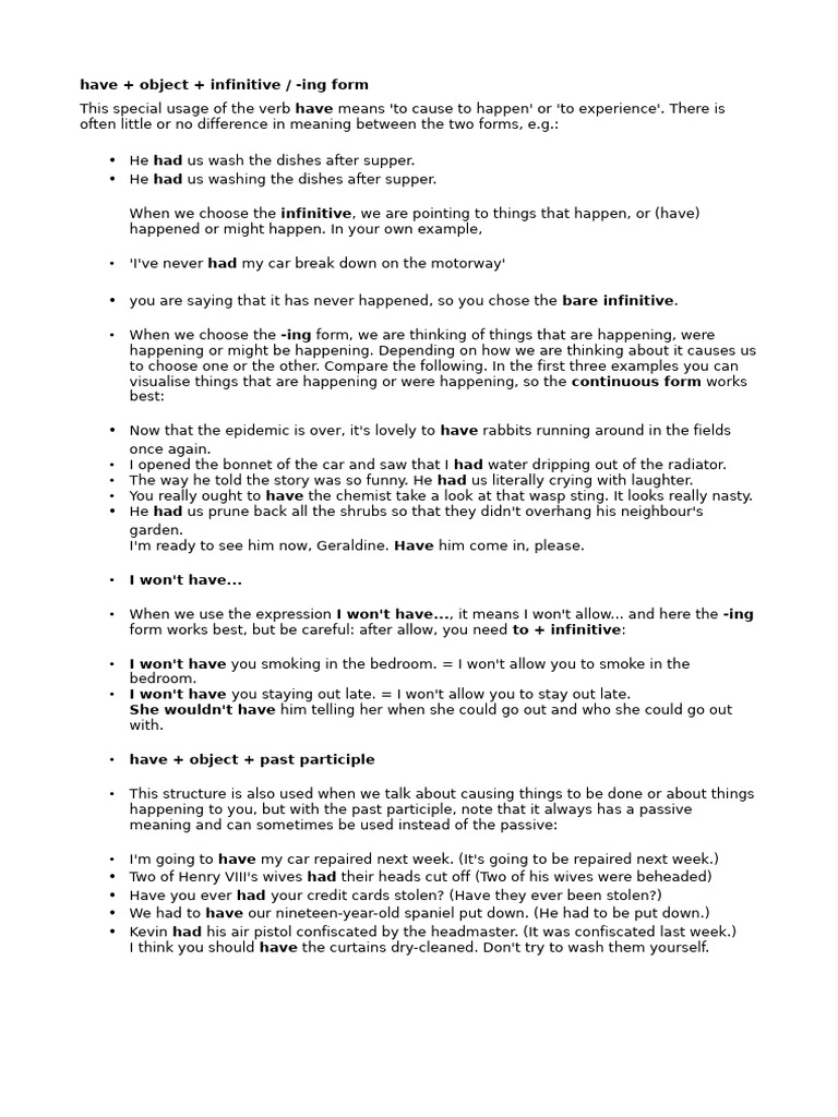 Understanding 'Have' with Infinitives | PDF | Syntax | Grammar