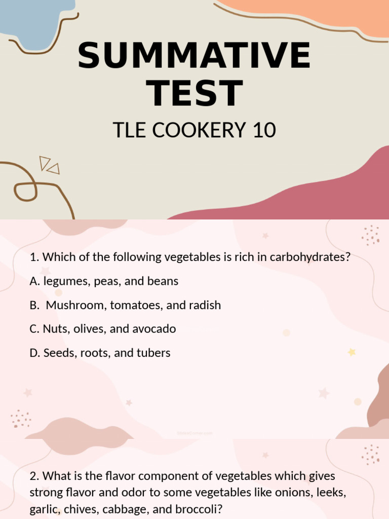 TLE Cookery 10 Summative Test Guide | PDF | Vegetables | Cooking