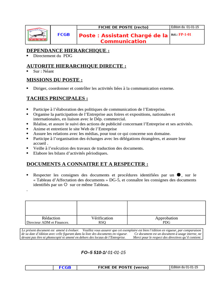 Fiche de Poste : Assistant Communication | PDF | Business