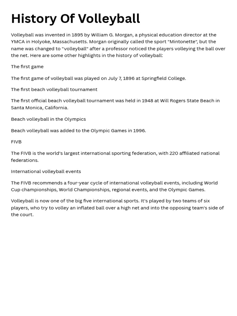 History Of Volleyball Pdf