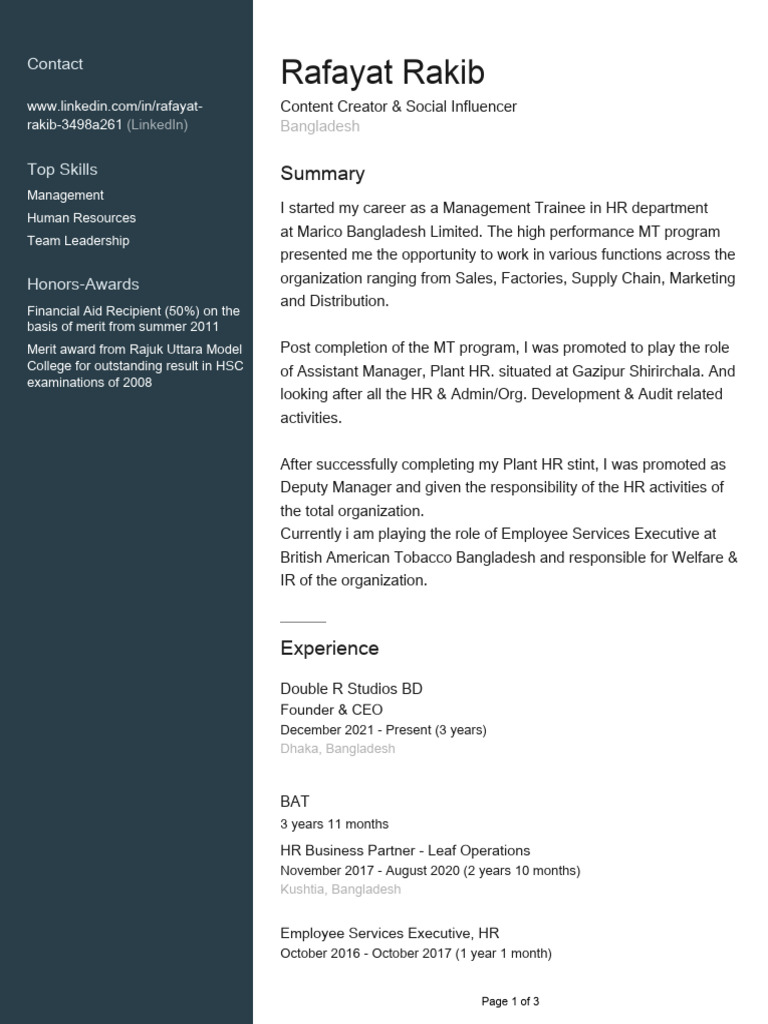 Rafayat Rakib LinkedIn Profile | PDF | Employment | Recruitment