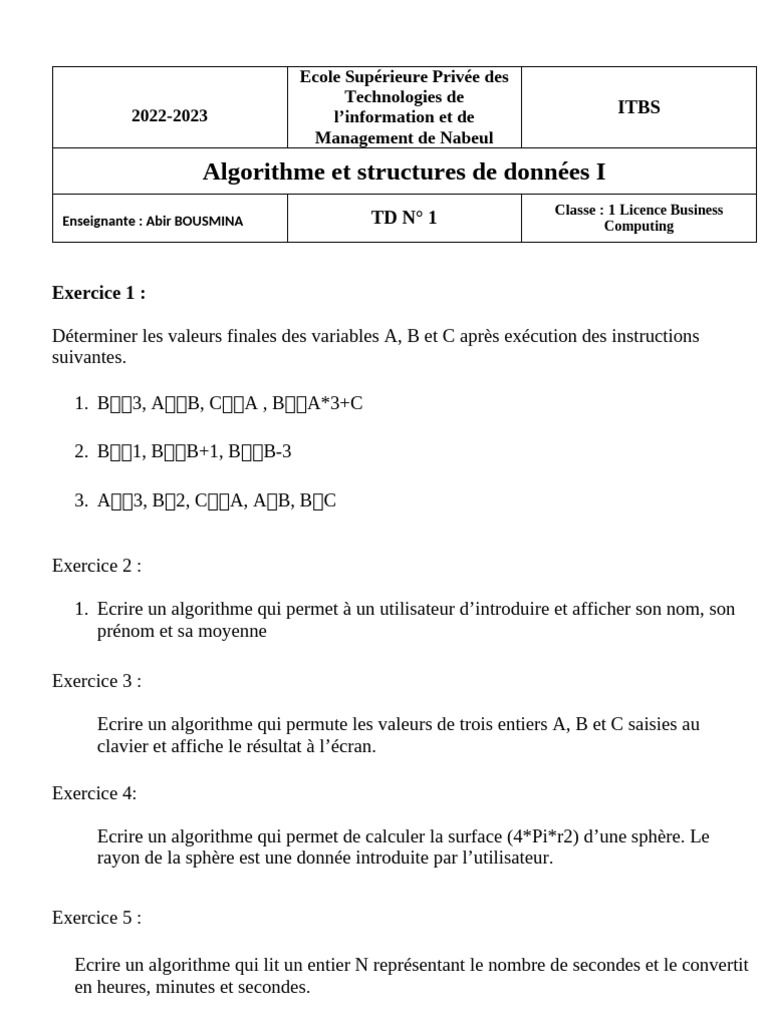 Algorithmes et exercices de programmation | PDF | Ordinateurs ...