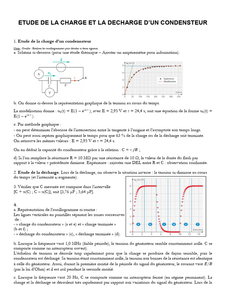 Correction TP : Charge et Décharge Condensateur | PDF | Condensateur ...