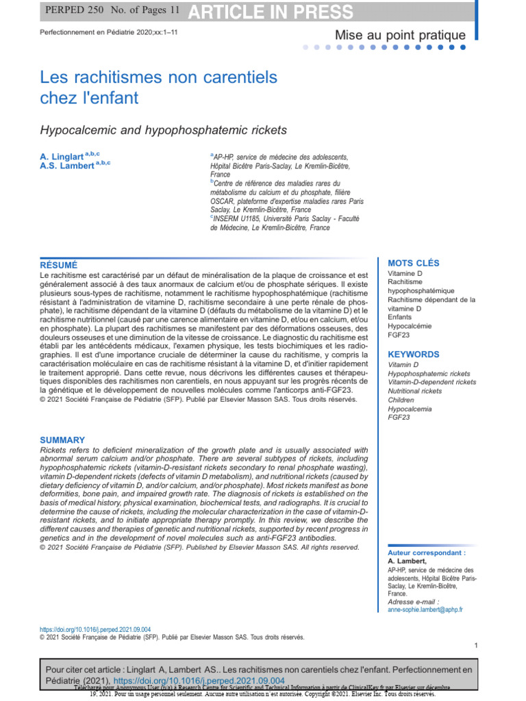 Rachitismes non carentiels chez l'enfant | PDF | Vitamine D | Calcium