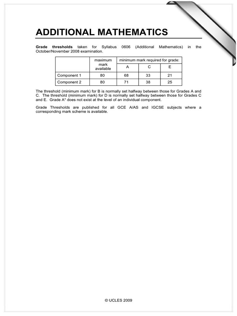 Additional Mathematics: Grade Thresholds | PDF