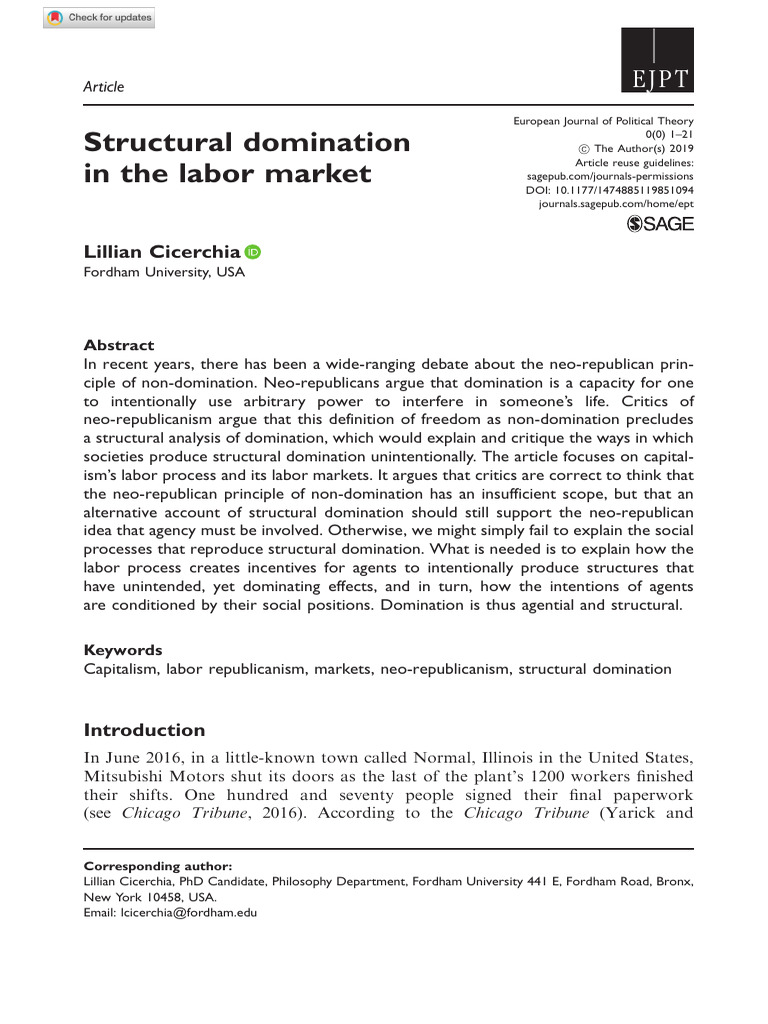 Structural Domination in Labor Markets | PDF | Intention | Labour Economics