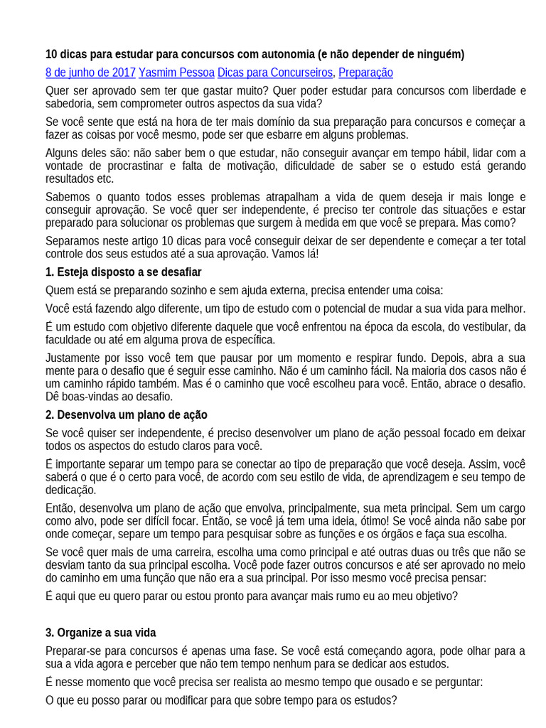 10 Dicas para Estudar Concursos Sozinho | PDF | Tempo | Vida