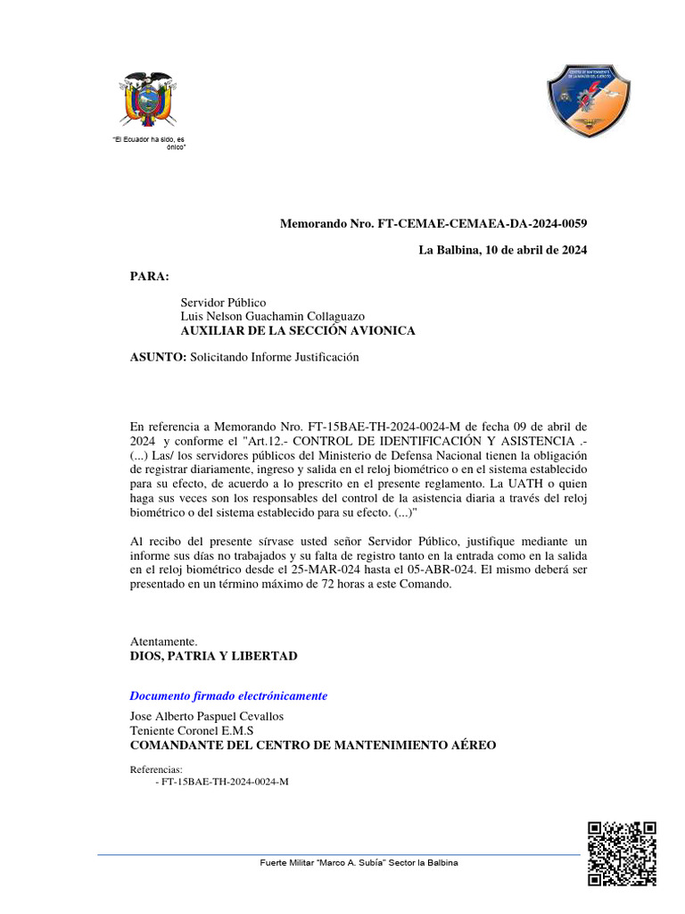 FT Cemae Cemaea Da 2024 0059 | PDF | Ecuador | Militar