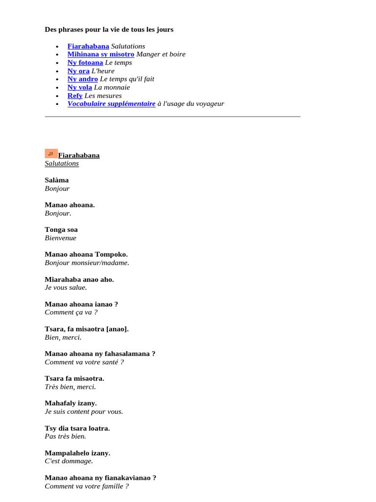 Dialogues quotidiens en malgache | PDF