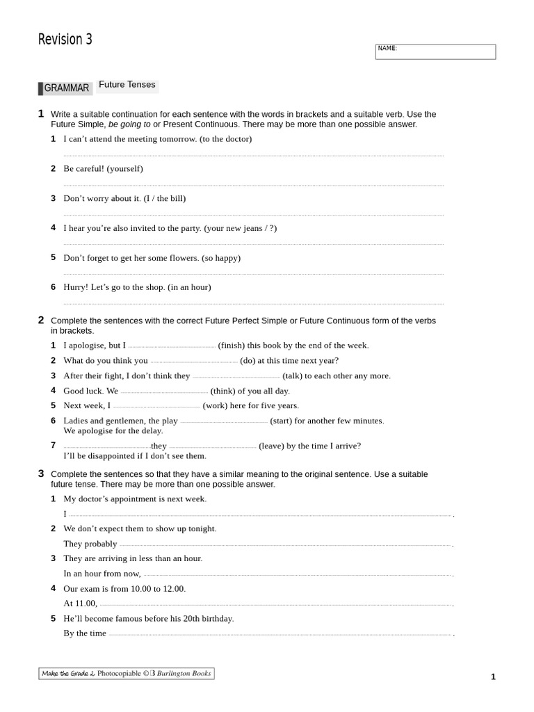 Future Tenses Grammar Exercises | PDF | Language Families | Linguistic ...