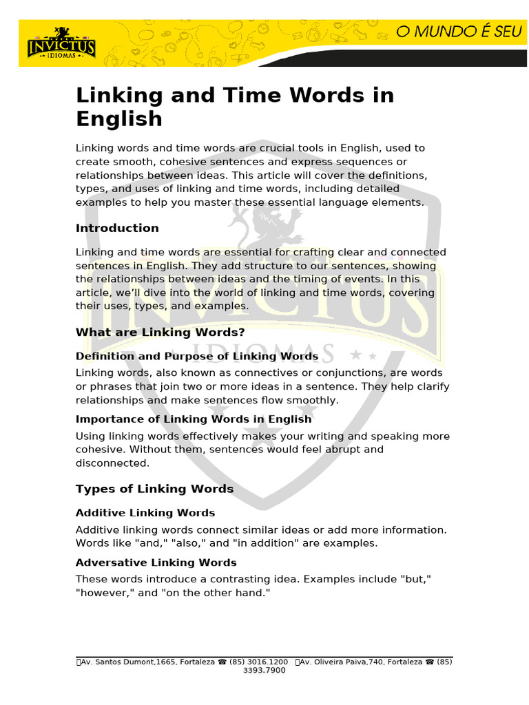 Mastering Linking and Time Words | PDF | Sentence (Linguistics) | Word