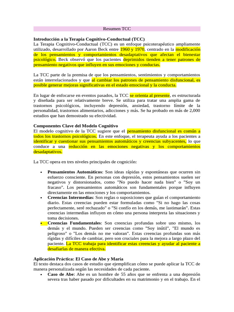 Resumen TCC | PDF | Terapia de conducta cognitiva | Psicoterapia
