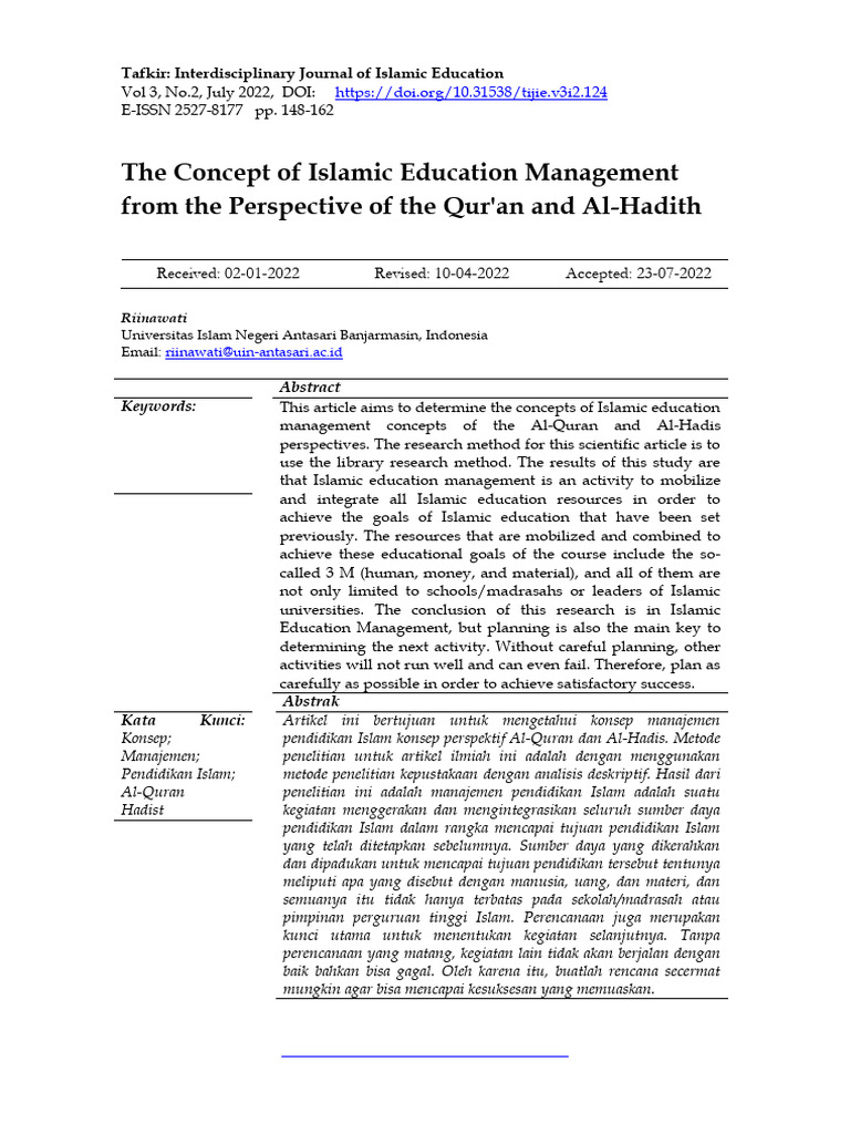 Islamic Education Management Concepts | PDF | Goal | Leadership