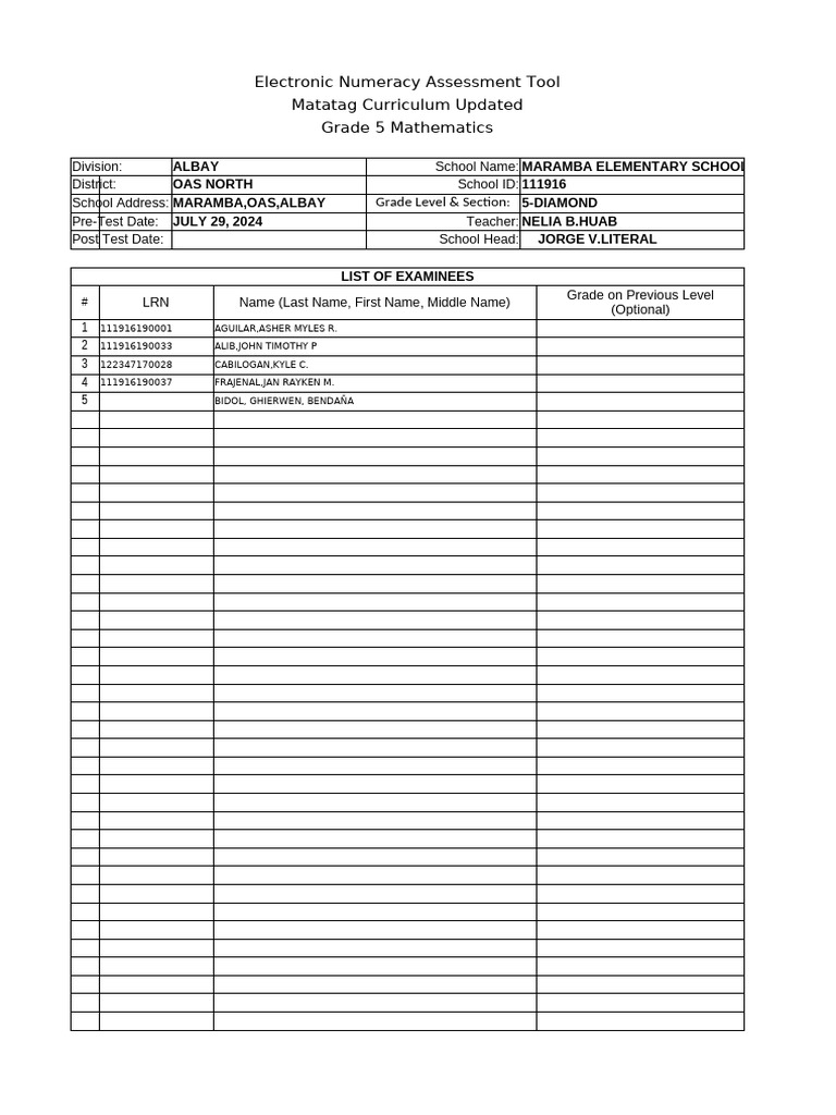 Grade 5 Math Assessment Report | PDF | Mathematics | Statistics