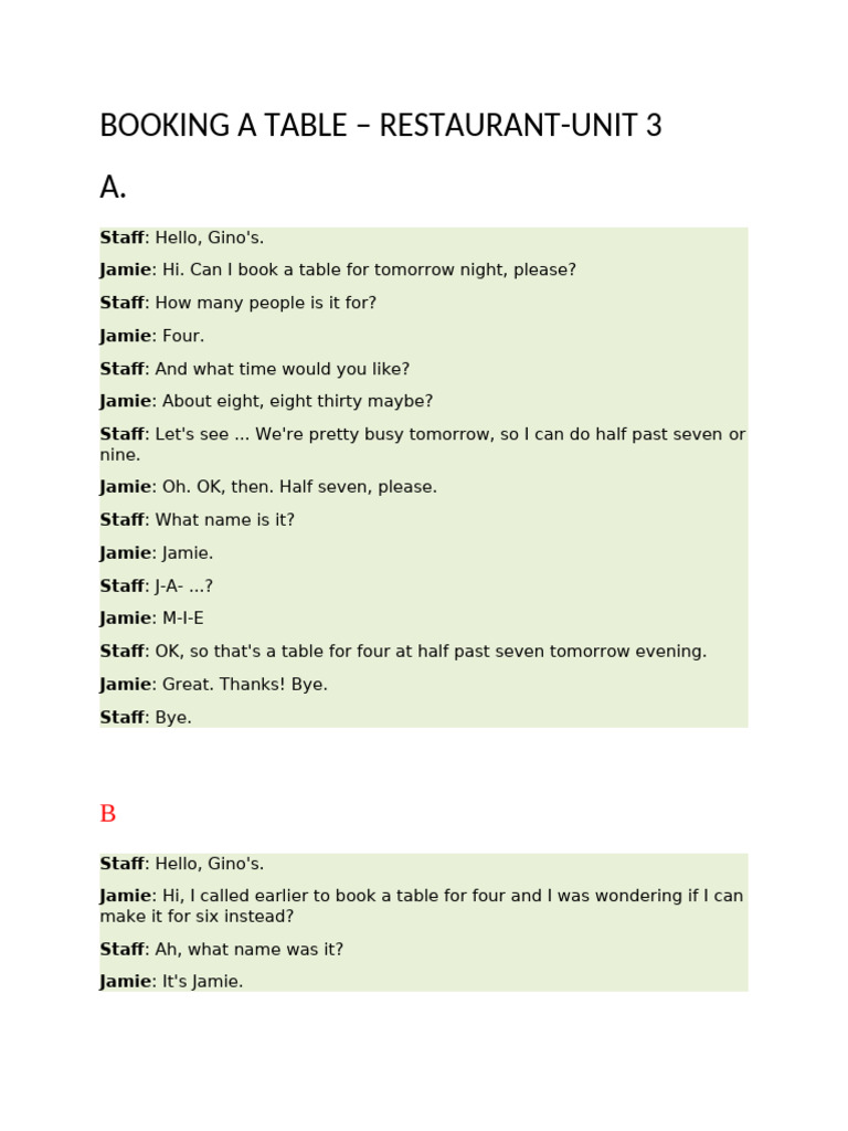 Booking A Table | PDF | Language Arts & Discipline