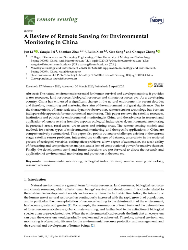Remotesensing 12 01130 V2 Pdf Remote Sensing Environmental Monitoring