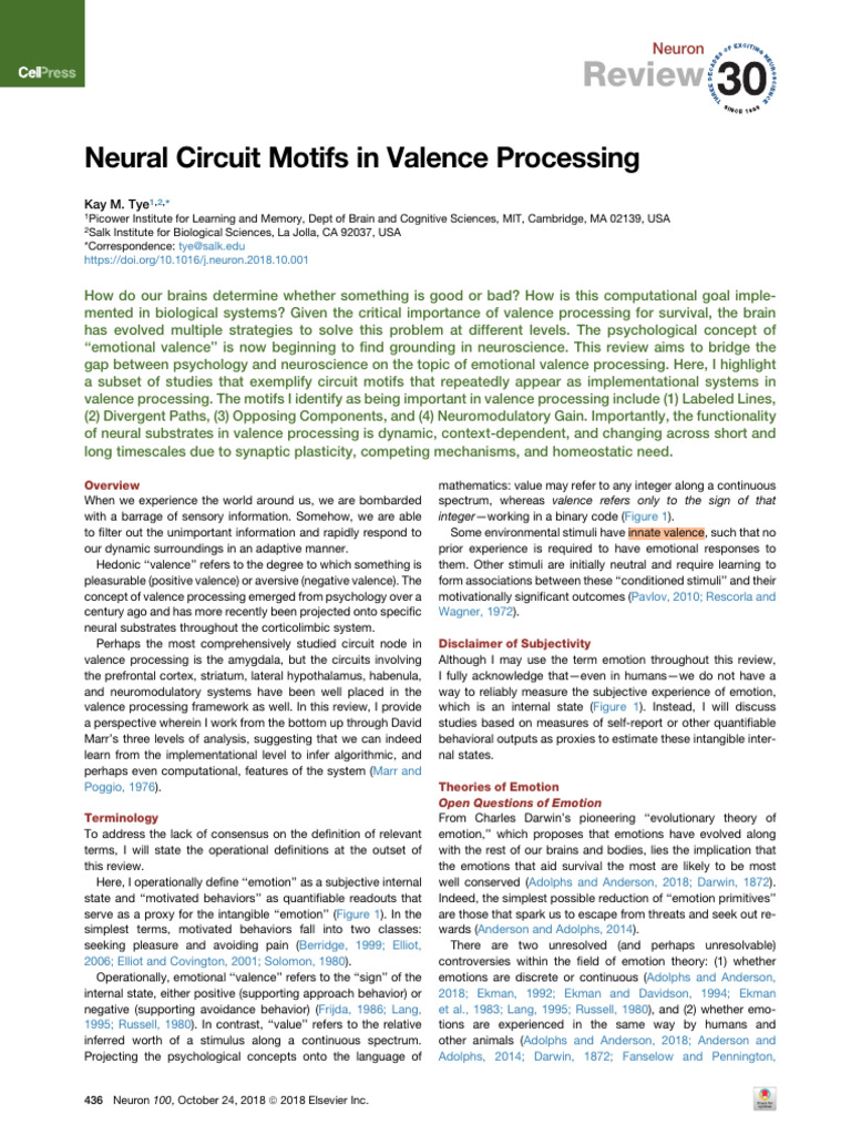 Neural Circuitry of Valence Processing | PDF | Emotions | Reward System