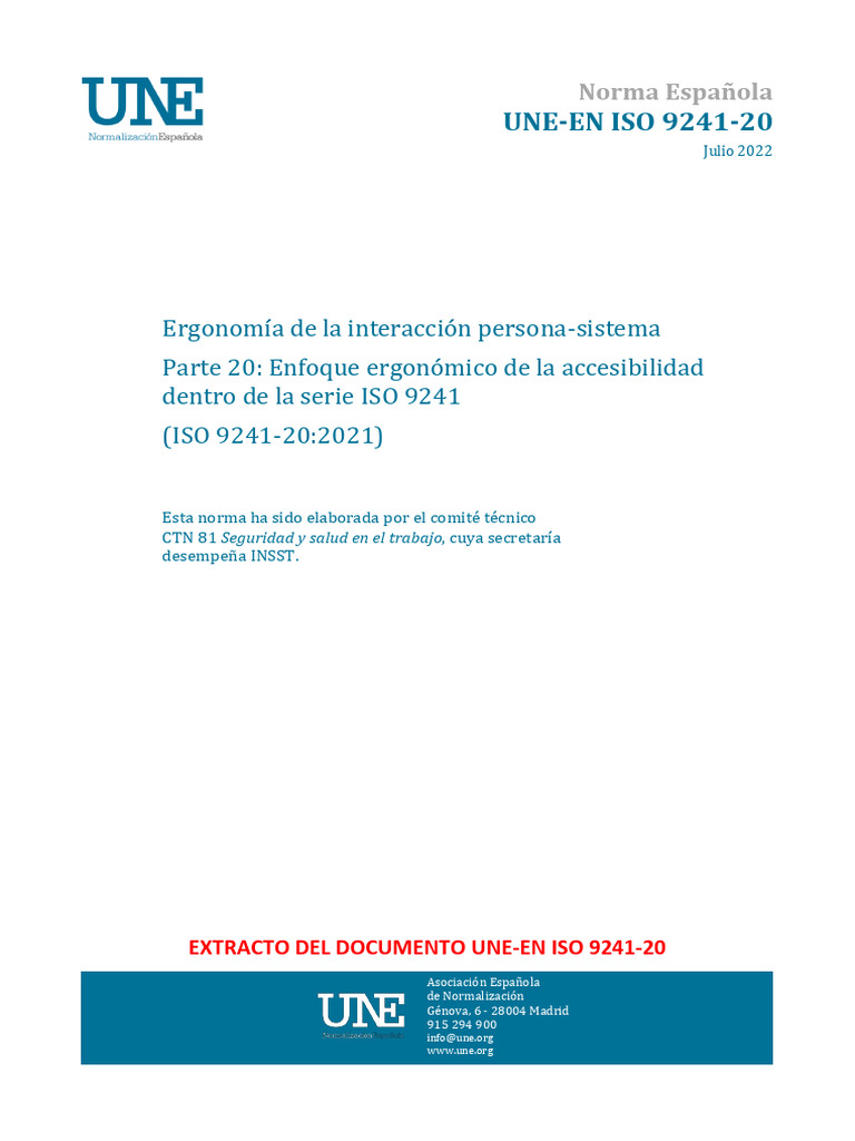 Norma UNE-EN ISO 9241-20: Accesibilidad | PDF | Organización ...