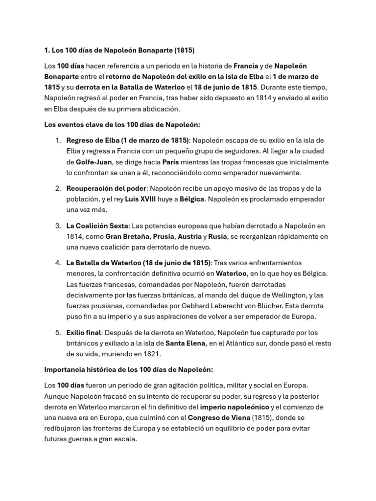 Los 100 días de Napoleón Bonaparte | PDF | Primer imperio francés ...