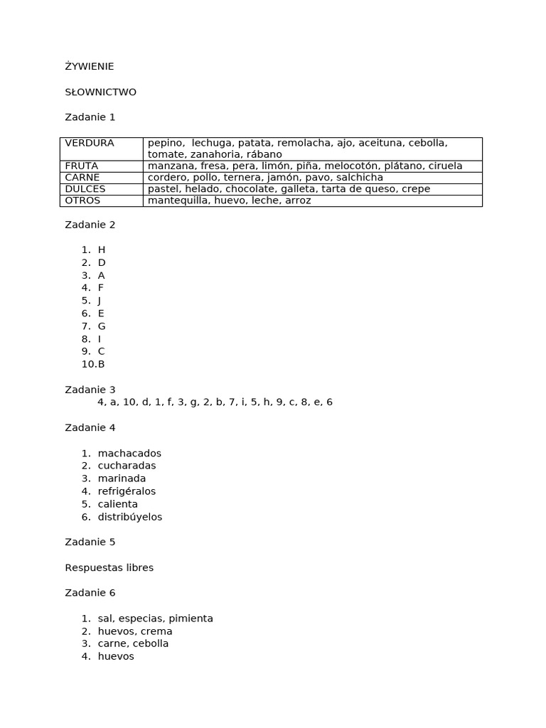 Odp Unidad 6 Zywienie PDF Alimentos Cocina