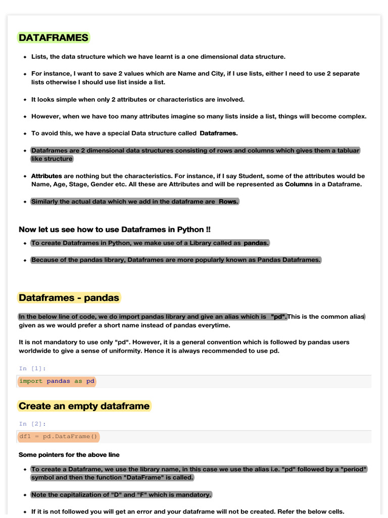 Creating and Using Pandas DataFrames | PDF | Computer Programming ...