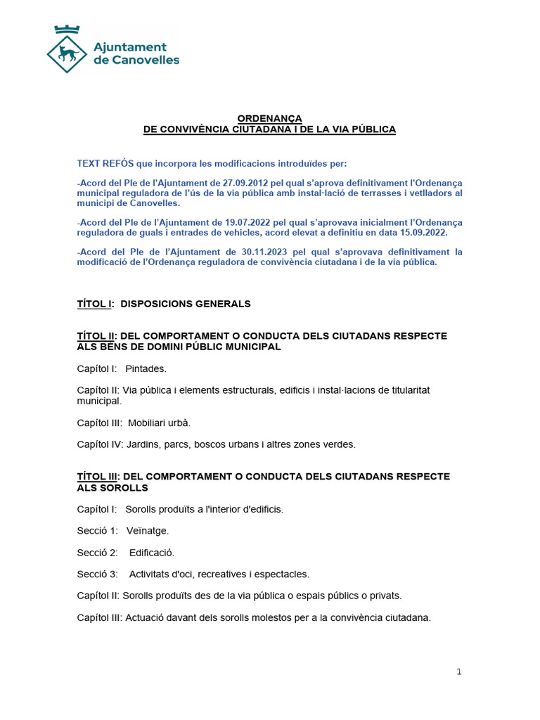 Ordenanca de Convivencia Ciutadana I de La Via Publica Text Refos | PDF