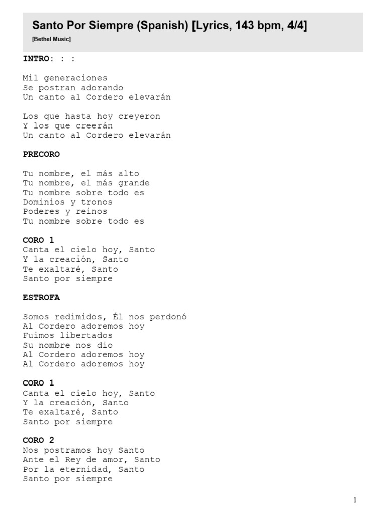 Letra de "Santo Por Siempre" | PDF