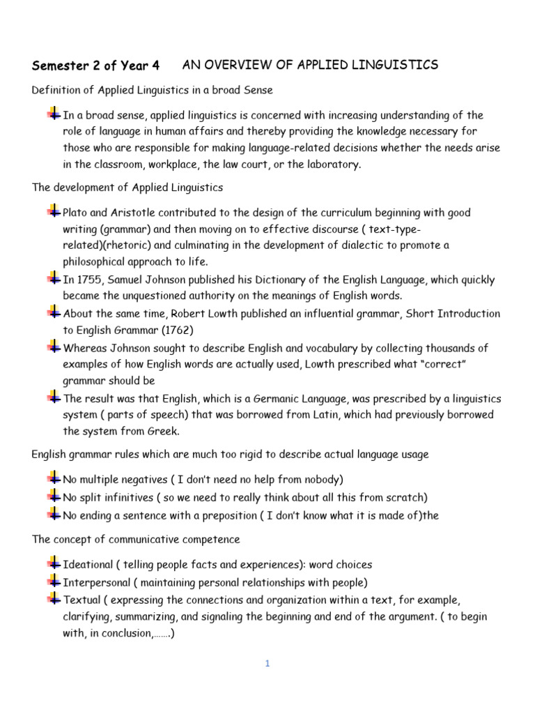 Overview of Applied Linguistics Concepts | PDF | Second Language ...