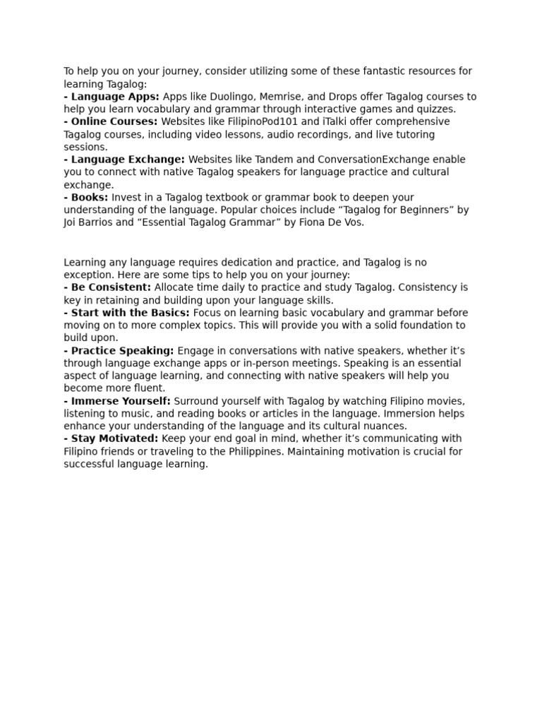 Essential Resources for Learning Tagalog | PDF | Language Arts & Discipline