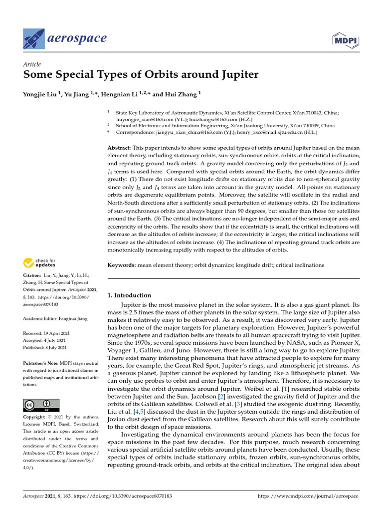 Aerospace 08 00183 | PDF | Orbit | Jupiter