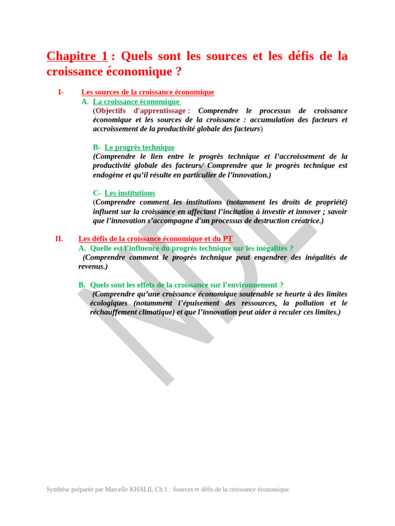Sources et défis de la croissance économique | PDF | Croissance ...
