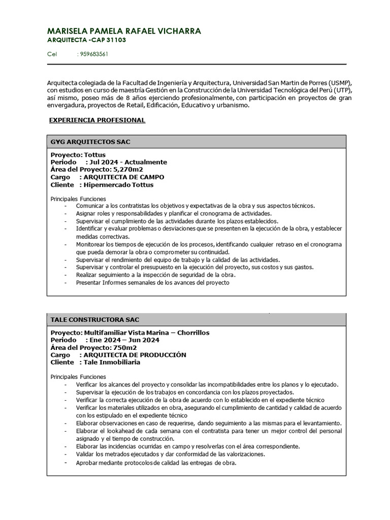 CV - Marisela Rafael - Act Documentado 1024 | PDF | Arquitecto | Ingeniería