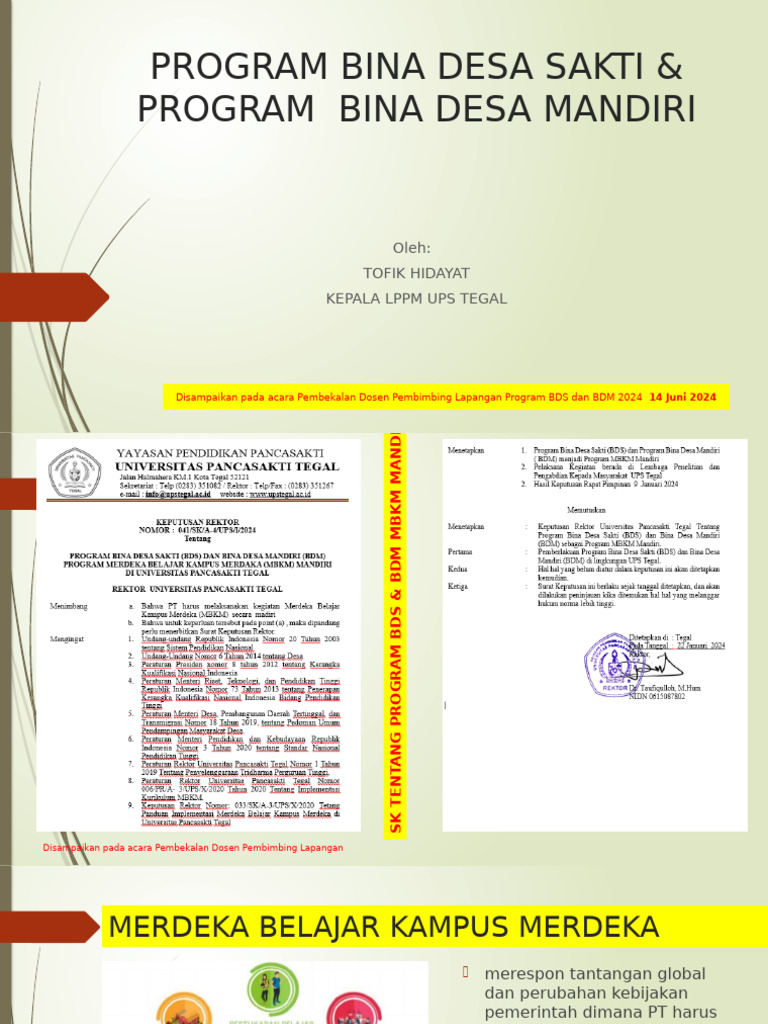 Pembekalan DPL Program Bina Desa Sakti & Program Bina Desa 2024 | PDF ...