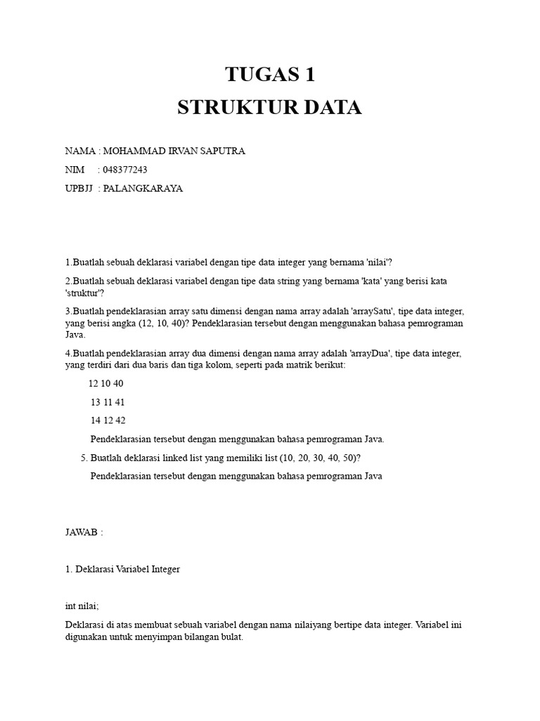 Deklarasi Variabel dan Struktur Data Java | PDF