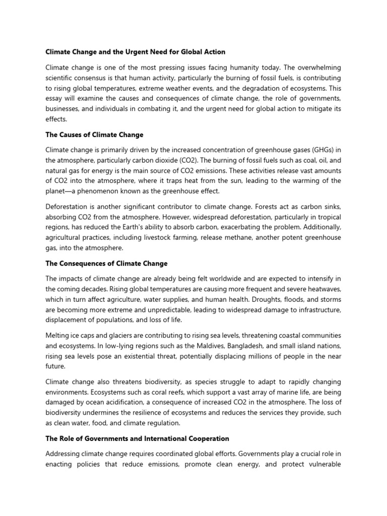 Climate Change and The Urgent Need For Global Action | PDF | Climate ...