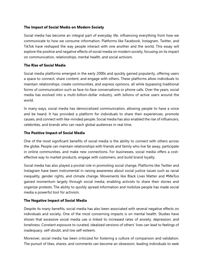 The Impact of Social Media On Modern Society | PDF | Social Media ...