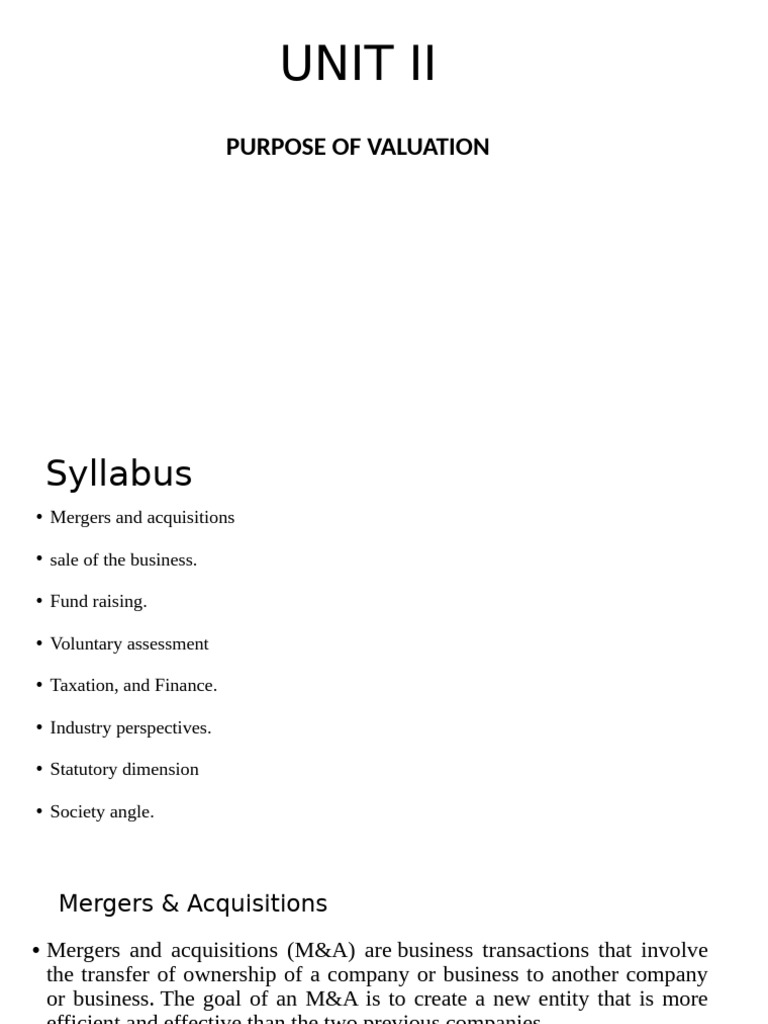 Business Valuation - Merger and Acquisitions | PDF | Valuation (Finance ...
