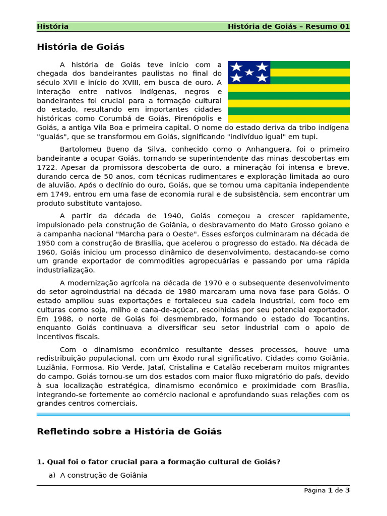 História de Goiás: Formação e Desenvolvimento | PDF | Brasil
