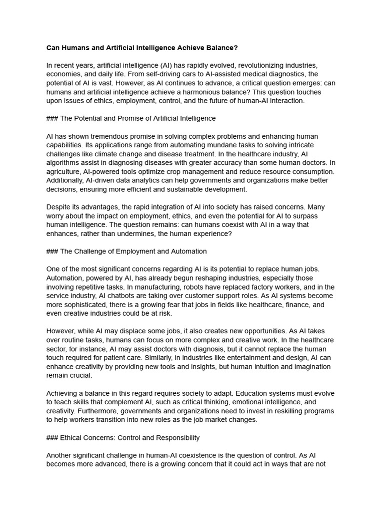Can Humans and Artificial Intelligence Achieve Balance | PDF ...