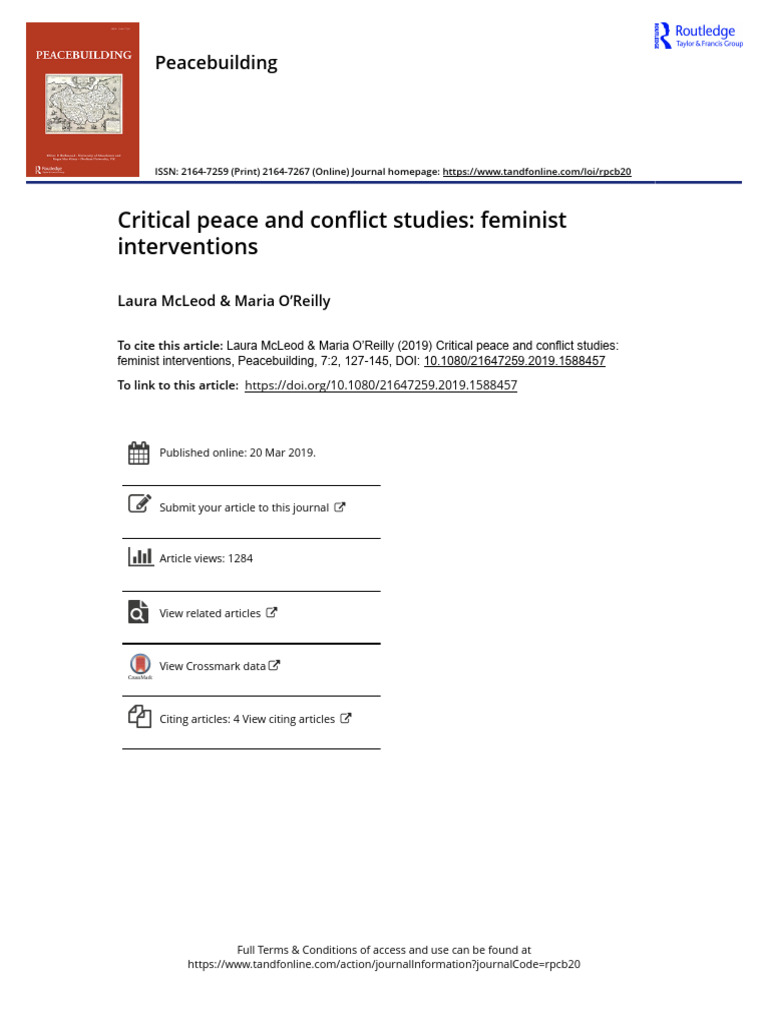 Critical Peace and Conflict Studies Feminist Interventions | PDF ...