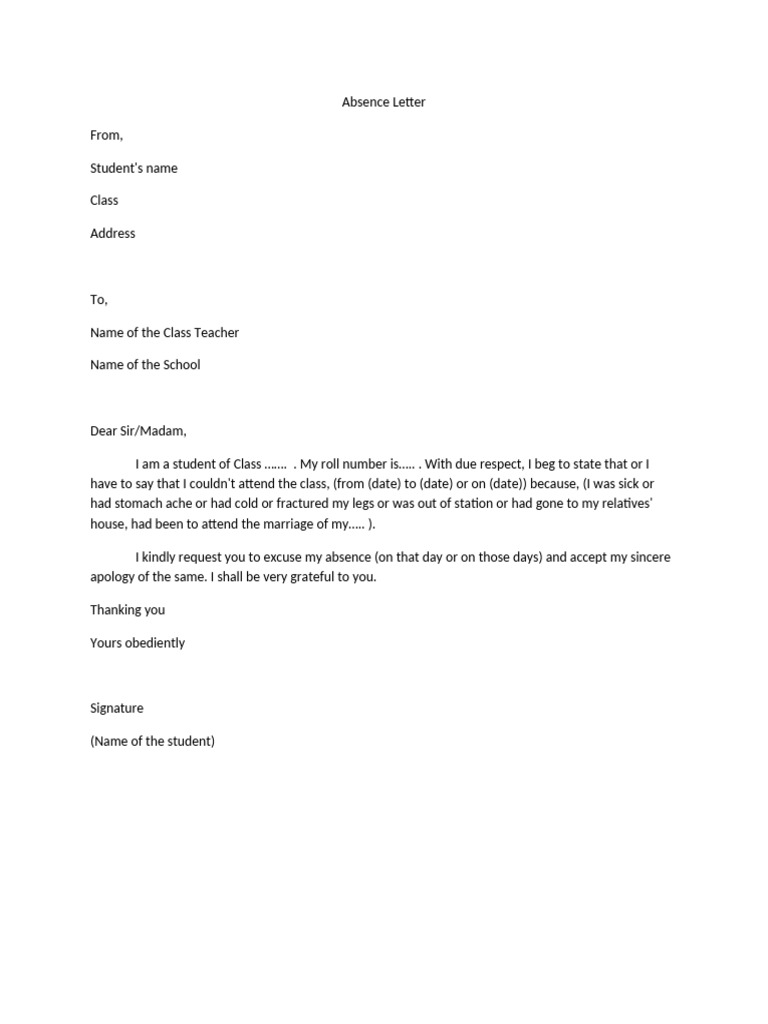 Absence Letter For The Students | PDF