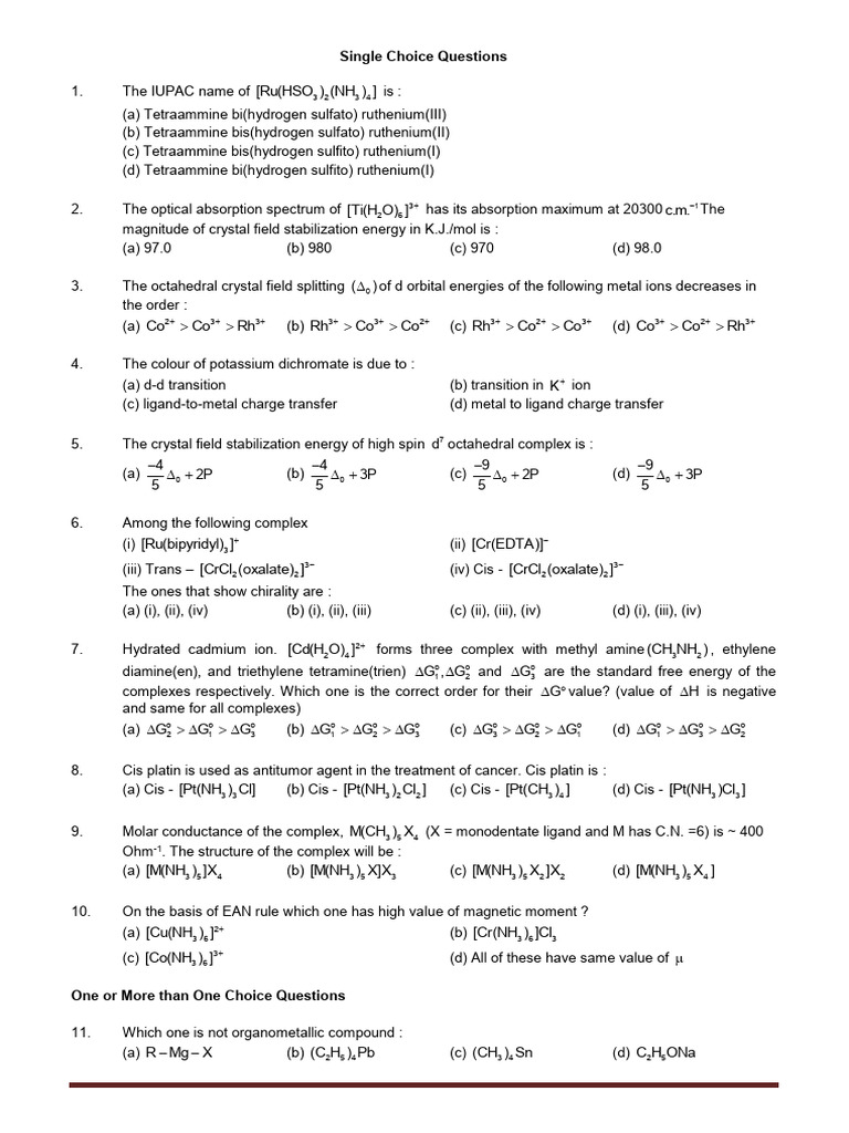 Coordination Chemistry Pdf Coordination Complex Chemical Bond
