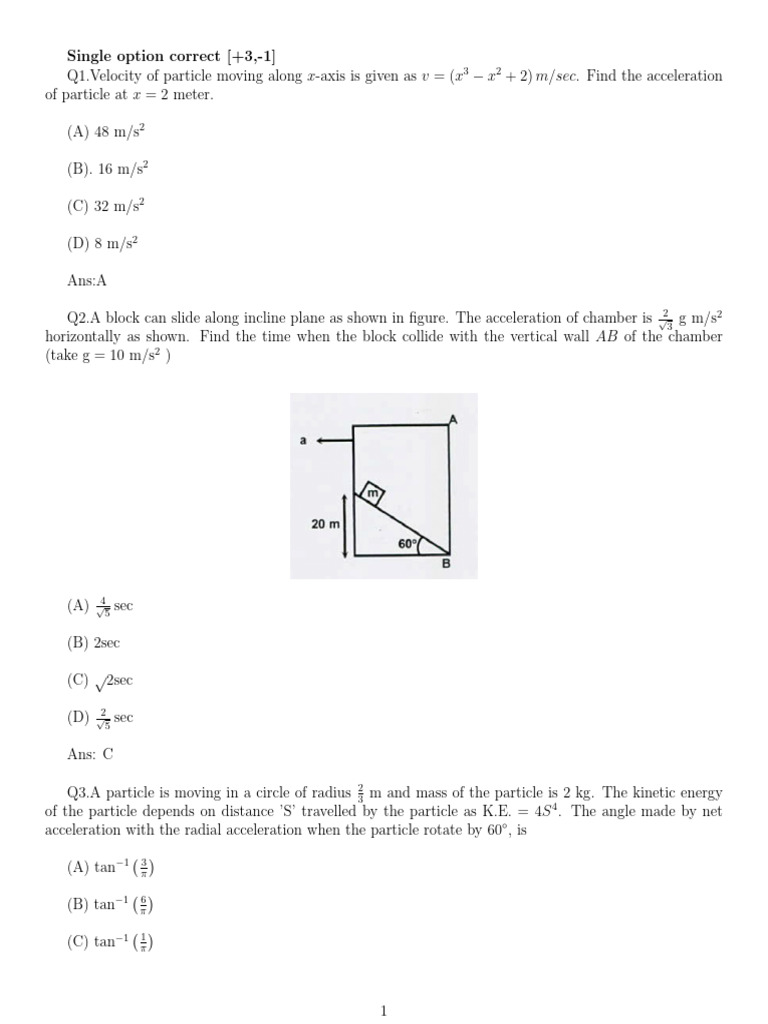 Physics Revision Test - 2 | PDF | Acceleration | Mass