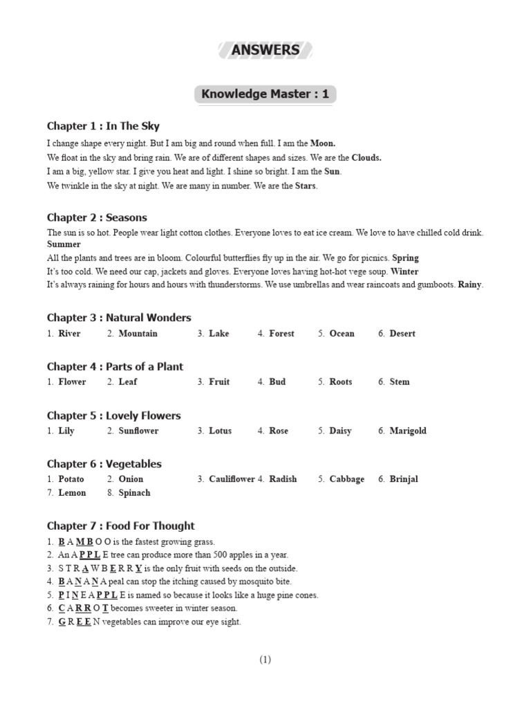 Knowledge Master 1 Solution | PDF | Vegetables