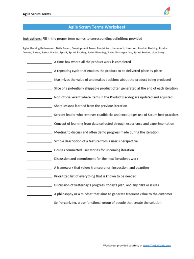 Essential Agile Scrum Terms Worksheet | PDF | Business
